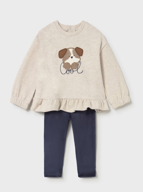 Mayoral Velvet Leggings & Puppy Frilled Top Style 2738 - Navy